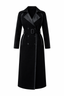 Black Wool Trench Coat with Leather Lapels & Belt – Luxury Tailored Coat
