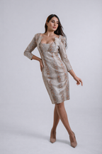 The Serpent Art Deco Dress – Brown Snake Mini Cocktail Dress