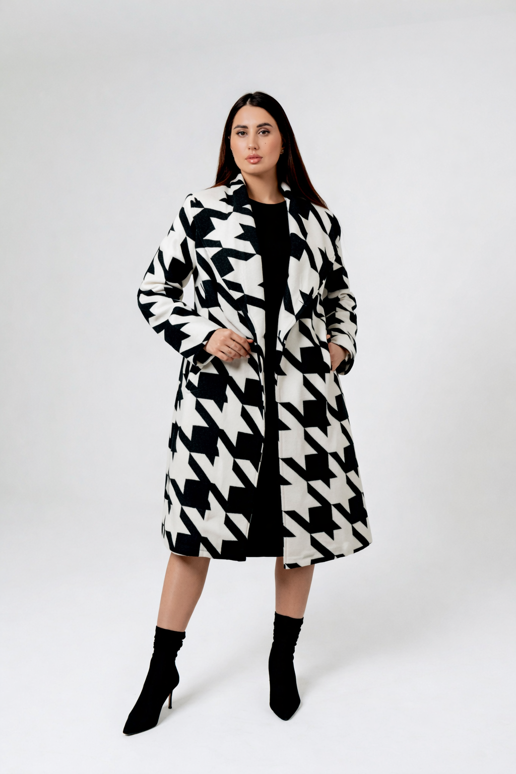 Oversized Statement Houndstooth Coat