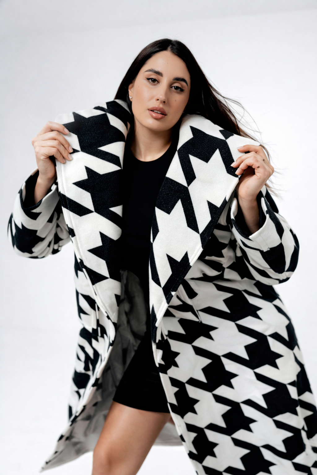 Oversized Statement Houndstooth Coat