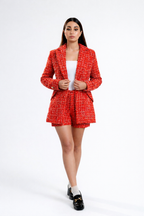 Red Tweed Blazer & Shorts – Luxury Women's Tailored Tweed Suit