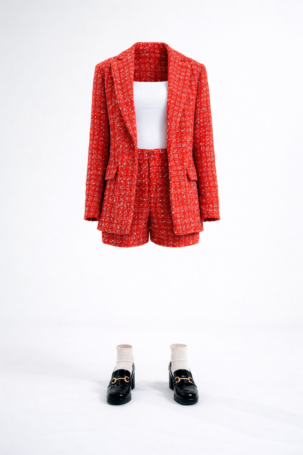 Red Tweed Blazer & Shorts – Luxury Women's Tailored Tweed Suit Main image