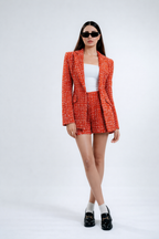 Red Tweed Blazer & Shorts – Luxury Women's Tailored Tweed Suit
