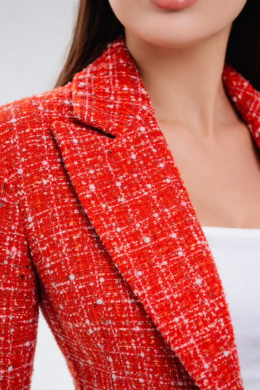 Red Tweed Blazer & Shorts – Luxury Women's Tailored Tweed Suit