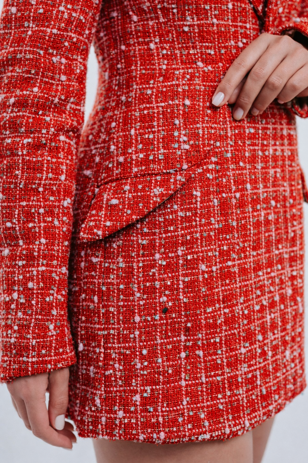 Red Tweed Blazer & Shorts – Luxury Women's Tailored Tweed Suit