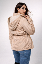 Women’s Waterproof Hooded Jacket – Lightweight Gold Windbreaker with Adjustable Waist