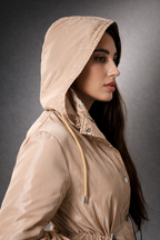 Women’s Waterproof Hooded Jacket – Lightweight Gold Windbreaker with Adjustable Waist