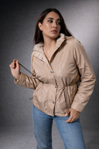 Women’s Waterproof Hooded Jacket – Lightweight Gold Windbreaker with Adjustable Waist