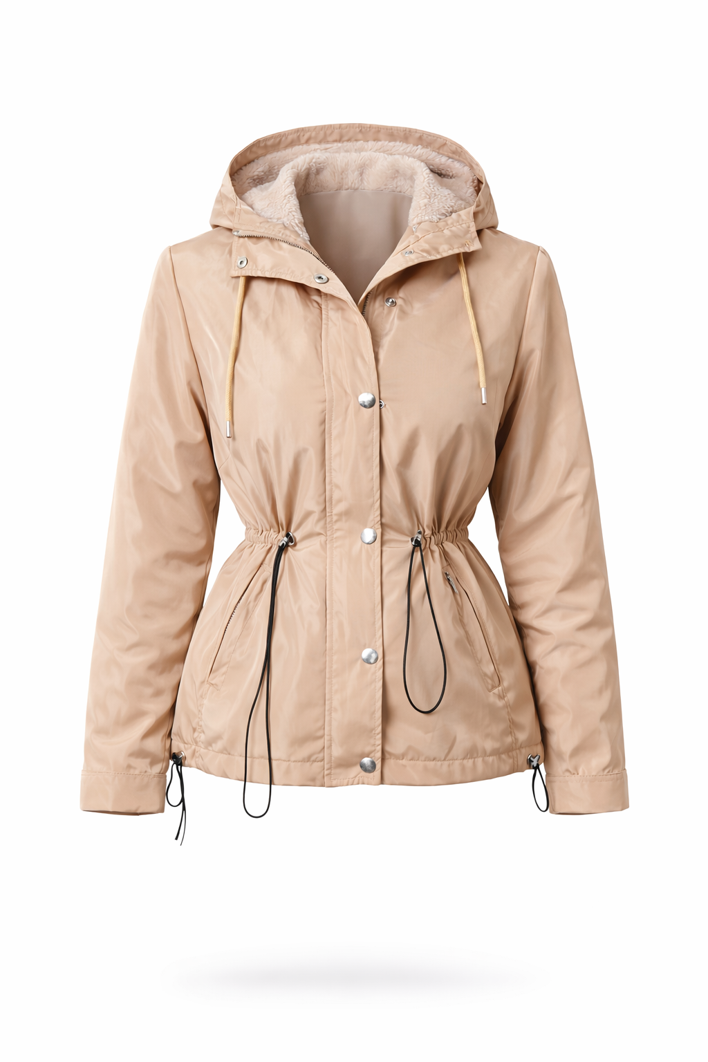 Women’s Waterproof Hooded Jacket – Lightweight Gold Windbreaker with Adjustable Waist Main image