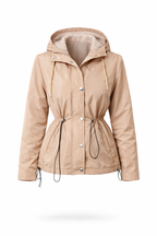 Women’s Waterproof Hooded Jacket – Lightweight Gold Windbreaker with Adjustable Waist