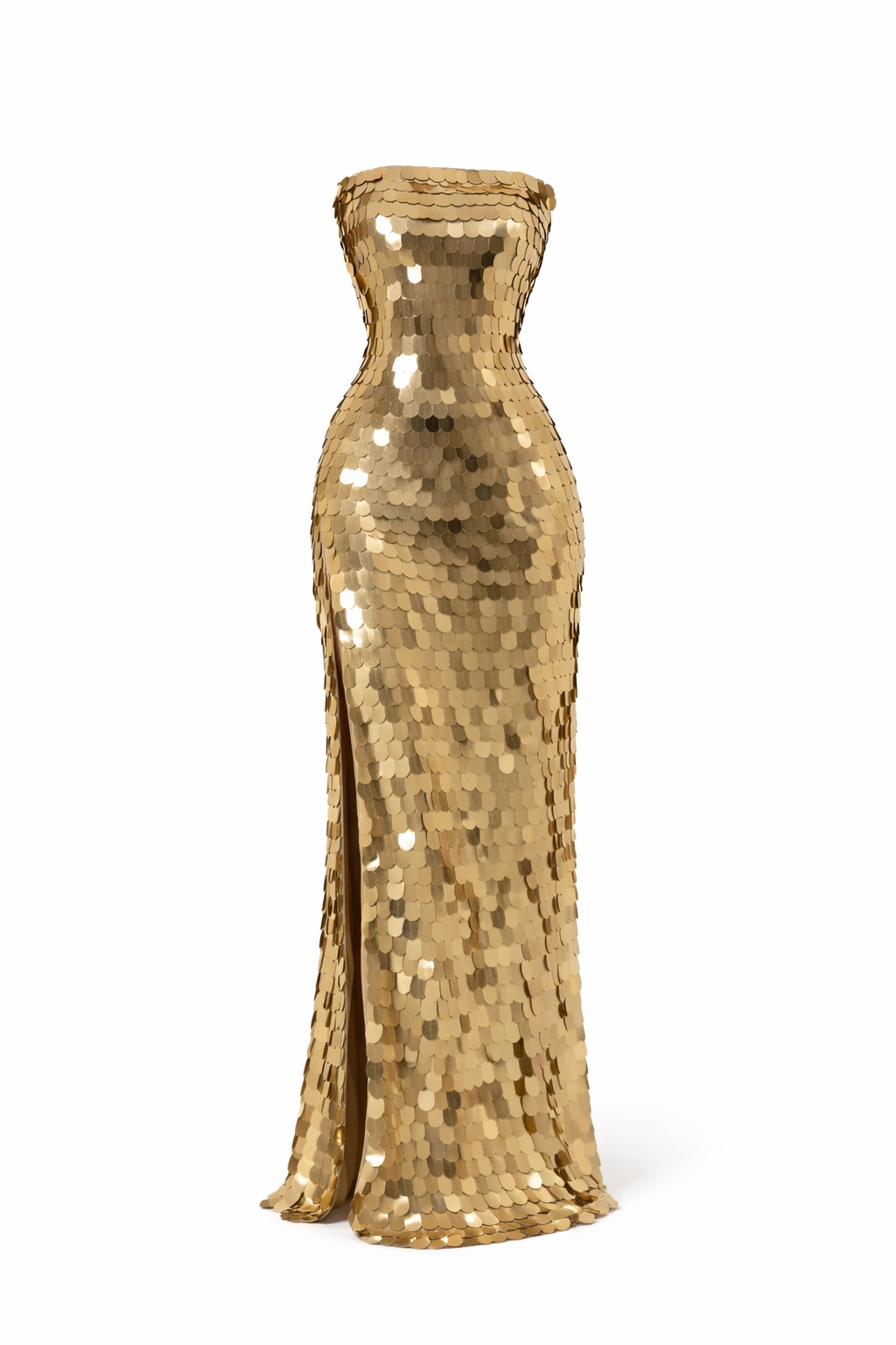 Gold Sequin Strapless Evening Gown – Luxury Metallic Gala Dress with High Slit Main image