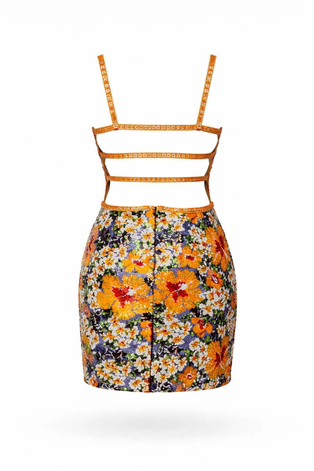 Floral Sequin Embroidered Mini Handmade Dress