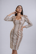 The Serpent Art Deco Dress – Brown Snake Mini Cocktail Dress