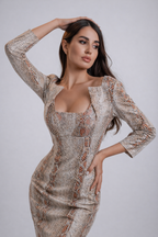 The Serpent Art Deco Dress – Brown Snake Mini Cocktail Dress