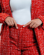 Red Tweed Blazer & Shorts – Luxury Women's Tailored Tweed Suit